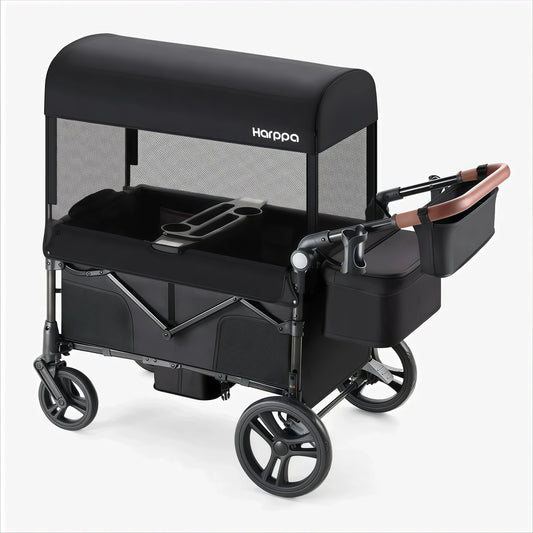 2-Seat Foldable Wagon Stroller for Kids with UPF 50+ Canopy, Mosquito Net & All-Terrain Wheels
